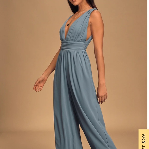 Divine Muse Slate Blue Wide-Leg Jumpsuit - Picture 4 of 5